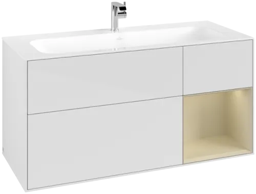 VILLEROY BOCH Finion Vanity unit, with lighting, 3 pull-out compartments, 1196 x 591 x 498 mm, Glossy White Lacquer / Silk Grey Matt Lacquer #F070HJGF resmi