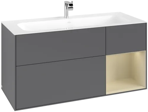 VILLEROY BOCH Finion Vanity unit, with lighting, 3 pull-out compartments, 1196 x 591 x 498 mm, Anthracite Matt Lacquer / Silk Grey Matt Lacquer #F070HJGK resmi