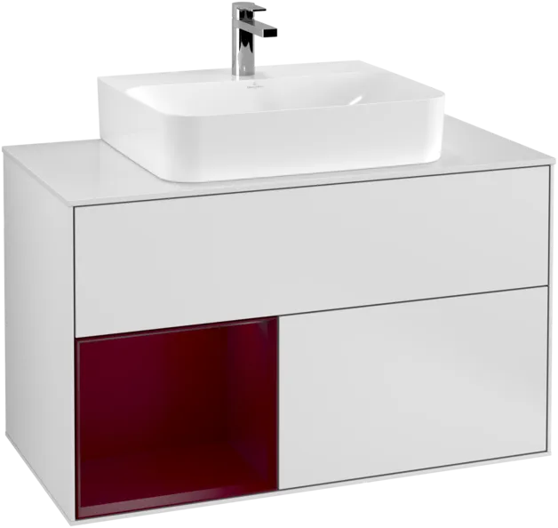 VILLEROY BOCH Finion Vanity unit, with lighting, 2 pull-out compartments, 1000 x 603 x 501 mm, White Matt Lacquer / Peony Matt Lacquer / Glass White Matt #F111HBMT resmi