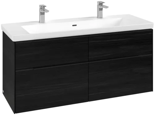 Picture of VILLEROY BOCH Subway 3.0 Vanity unit, with lighting, 4 pull-out compartments, 1272 x 576 x 478 mm, Black Oak #C602L1AB