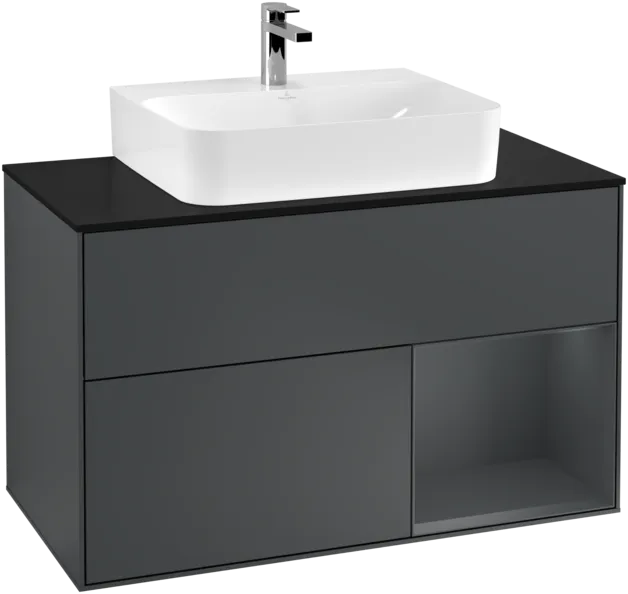 VILLEROY BOCH Finion Vanity unit, with lighting, 2 pull-out compartments, 1000 x 603 x 501 mm, Midnight Blue Matt Lacquer / Midnight Blue Matt Lacquer / Glass Black Matt #F122HGHG resmi