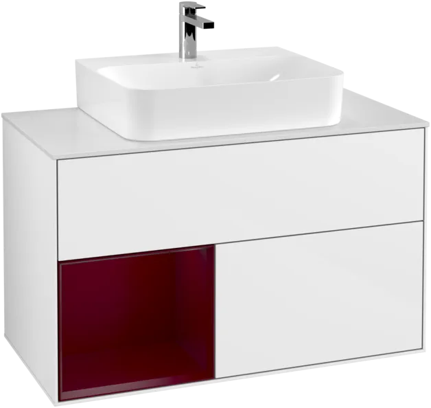 Зображення з  VILLEROY BOCH Finion Vanity unit, with lighting, 2 pull-out compartments, 1000 x 603 x 501 mm, Glossy White Lacquer / Peony Matt Lacquer / Glass White Matt #F111HBGF