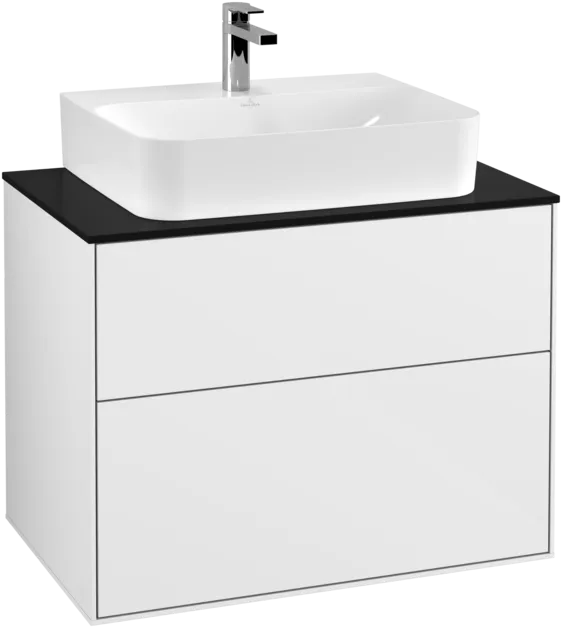 VILLEROY BOCH Finion Vanity unit, 2 pull-out compartments, 800 x 603 x 501 mm, Glossy White Lacquer / Glass Black Matt #F09200GF resmi