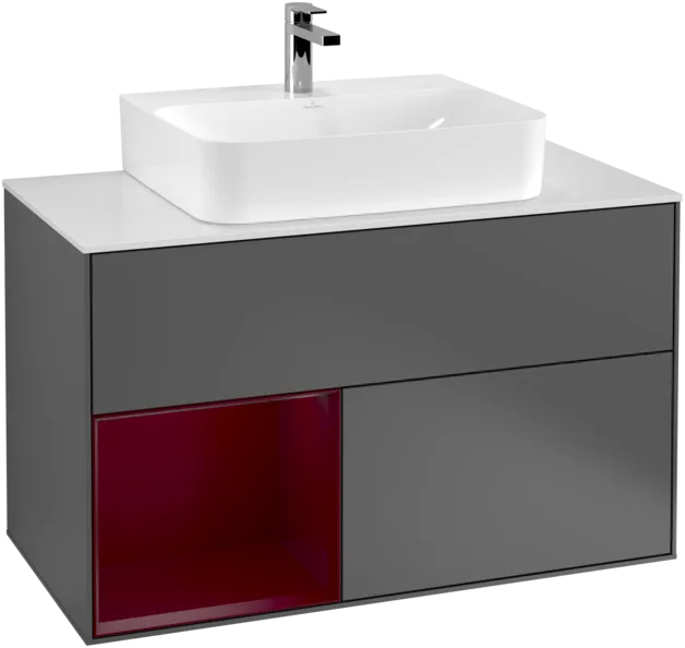 VILLEROY BOCH Finion Vanity unit, with lighting, 2 pull-out compartments, 1000 x 603 x 501 mm, Anthracite Matt Lacquer / Peony Matt Lacquer / Glass White Matt #F111HBGK resmi