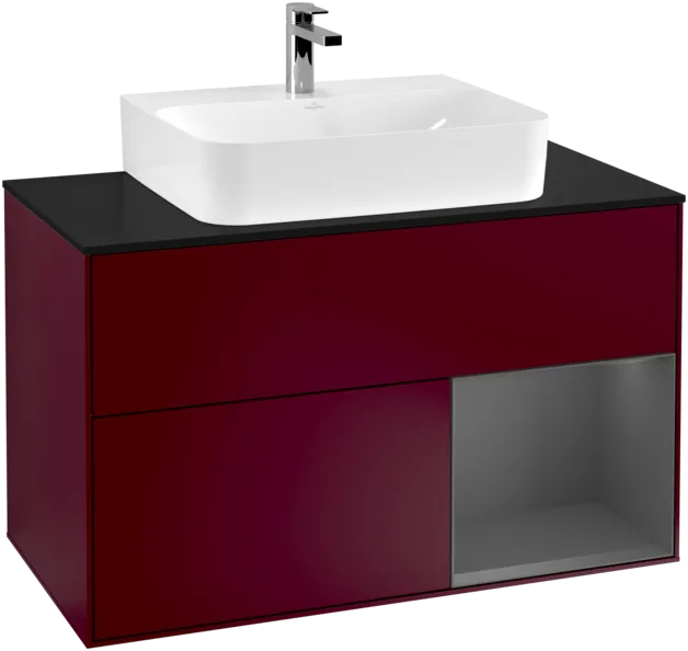 VILLEROY BOCH Finion Vanity unit, with lighting, 2 pull-out compartments, 1000 x 603 x 501 mm, Peony Matt Lacquer / Anthracite Matt Lacquer / Glass Black Matt #F122GKHB resmi