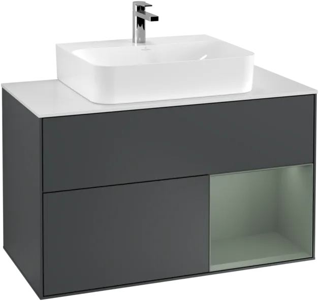 VILLEROY BOCH Finion Vanity unit, with lighting, 2 pull-out compartments, 1000 x 603 x 501 mm, Midnight Blue Matt Lacquer / Olive Matt Lacquer / Glass White Matt #F121GMHG resmi
