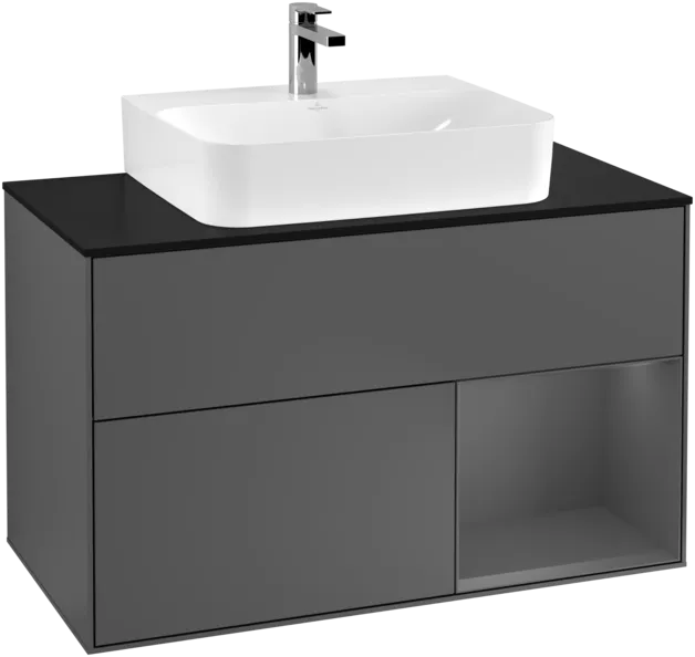 VILLEROY BOCH Finion Vanity unit, with lighting, 2 pull-out compartments, 1000 x 603 x 501 mm, Anthracite Matt Lacquer / Anthracite Matt Lacquer / Glass Black Matt #F122GKGK resmi