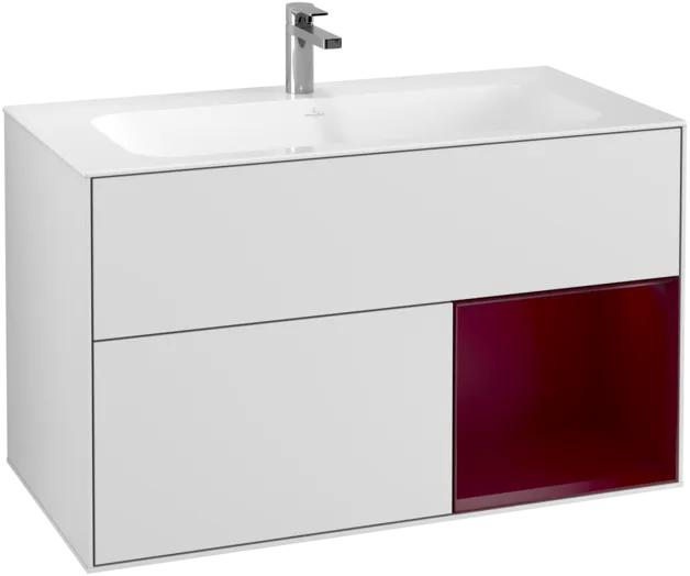 Зображення з  VILLEROY BOCH Finion Vanity unit, with lighting, 2 pull-out compartments, 996 x 591 x 498 mm, White Matt Lacquer / Peony Matt Lacquer #F040HBMT