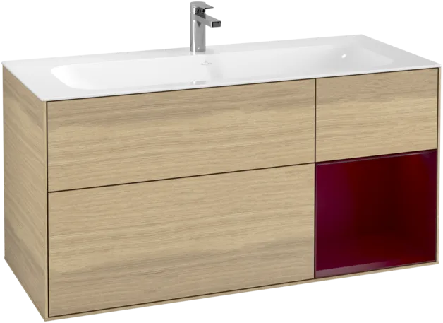 Picture of VILLEROY BOCH Finion Vanity unit, with lighting, 3 pull-out compartments, 1196 x 591 x 498 mm, Oak Veneer / Peony Matt Lacquer #F070HBPC