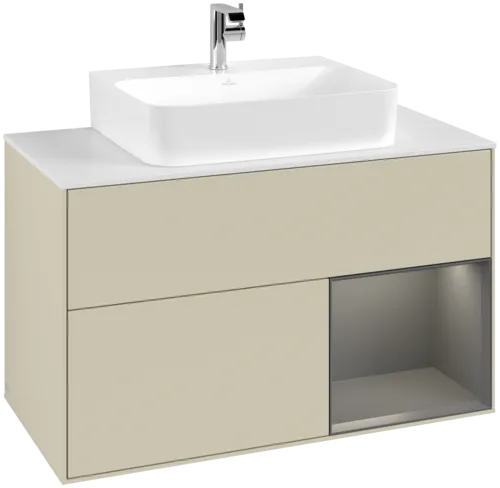 Picture of VILLEROY BOCH Finion Vanity unit, with lighting, 2 pull-out compartments, 1000 x 603 x 501 mm, Silk Grey Matt Lacquer / Anthracite Matt Lacquer / Glass White Matt #F121GKHJ