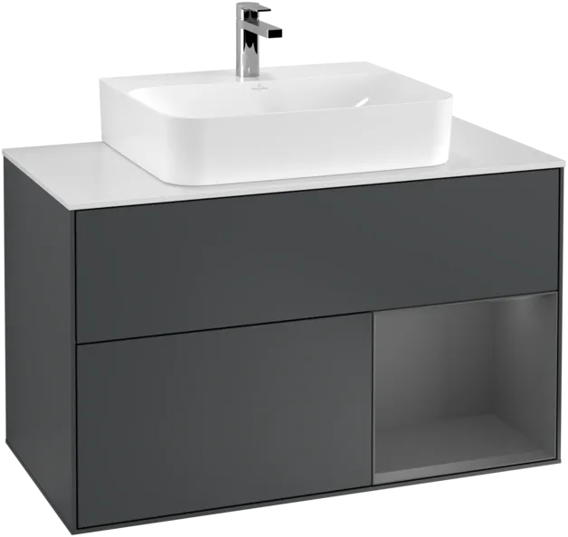 Picture of VILLEROY BOCH Finion Vanity unit, with lighting, 2 pull-out compartments, 1000 x 603 x 501 mm, Midnight Blue Matt Lacquer / Anthracite Matt Lacquer / Glass White Matt #F121GKHG