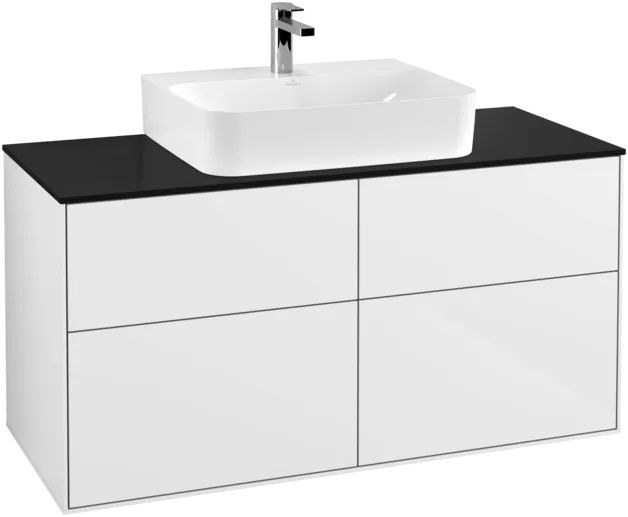 Picture of VILLEROY BOCH Finion Vanity unit, 4 pull-out compartments, 1200 x 603 x 501 mm, Glossy White Lacquer / Glass Black Matt #F13200GF