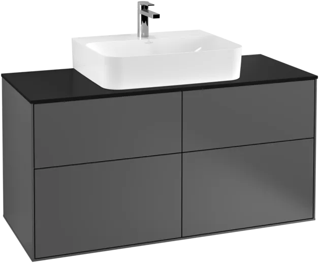 Picture of VILLEROY BOCH Finion Vanity unit, 4 pull-out compartments, 1200 x 603 x 501 mm, Anthracite Matt Lacquer / Glass Black Matt #F13200GK