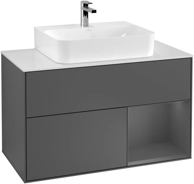 Picture of VILLEROY BOCH Finion Vanity unit, with lighting, 2 pull-out compartments, 1000 x 603 x 501 mm, Anthracite Matt Lacquer / Anthracite Matt Lacquer / Glass White Matt #F121GKGK