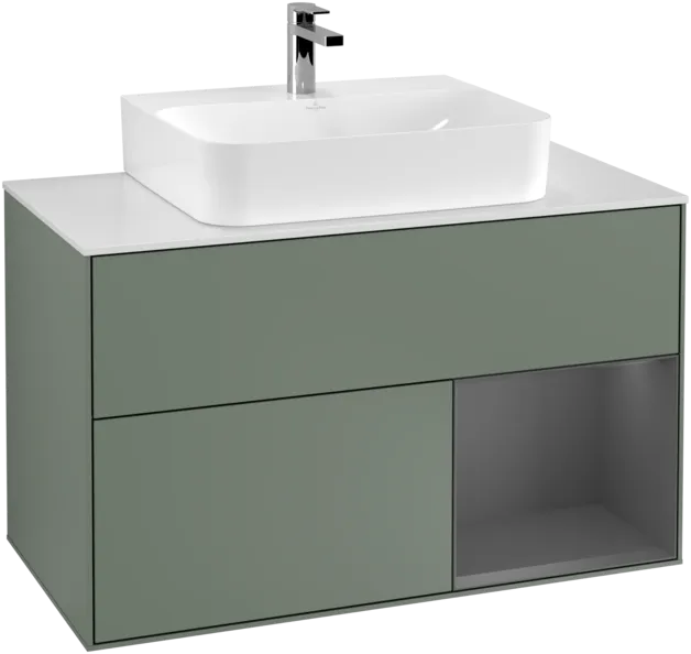 Picture of VILLEROY BOCH Finion Vanity unit, with lighting, 2 pull-out compartments, 1000 x 603 x 501 mm, Olive Matt Lacquer / Anthracite Matt Lacquer / Glass White Matt #F121GKGM