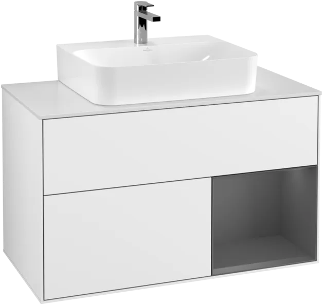 Picture of VILLEROY BOCH Finion Vanity unit, with lighting, 2 pull-out compartments, 1000 x 603 x 501 mm, Glossy White Lacquer / Anthracite Matt Lacquer / Glass White Matt #F121GKGF