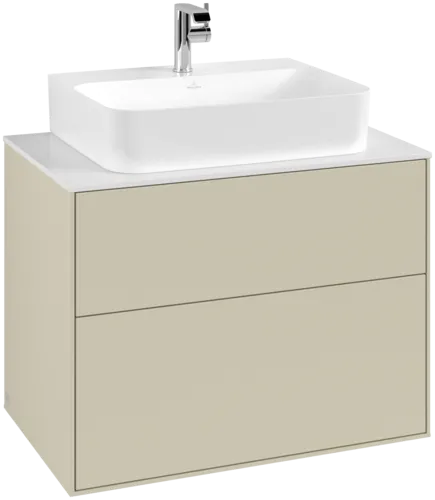 Obrázek VILLEROY BOCH Toaletní skříňka Finion, 2 výsuvy, 800 x 603 x 501 mm, hedvábně šedý matný lak / sklo bílé matné #F09100HJ