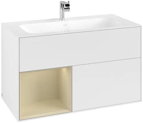 Picture of VILLEROY BOCH Finion Vanity unit, with lighting, 2 pull-out compartments, 996 x 591 x 498 mm, White Matt Lacquer / Silk Grey Matt Lacquer #F030HJMT