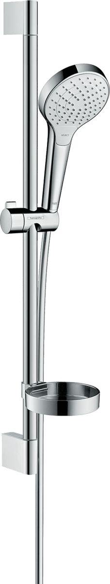 Зображення з  HANSGROHE Croma Select S Shower set 110 Vario with shower bar 65 cm and soap dish #26566400 - White/Chrome