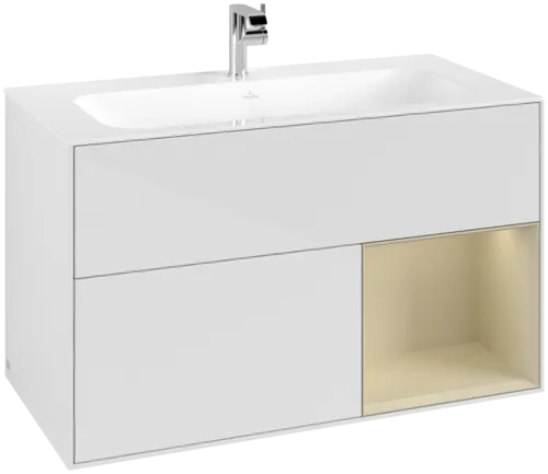 VILLEROY BOCH Finion Vanity unit, with lighting, 2 pull-out compartments, 996 x 591 x 498 mm, Glossy White Lacquer / Silk Grey Matt Lacquer #F040HJGF resmi