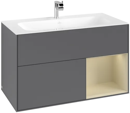 Picture of VILLEROY BOCH Finion Vanity unit, with lighting, 2 pull-out compartments, 996 x 591 x 498 mm, Anthracite Matt Lacquer / Silk Grey Matt Lacquer #F040HJGK