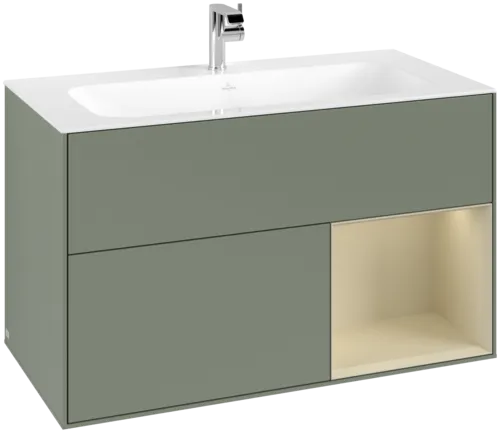 Picture of VILLEROY BOCH Finion Vanity unit, with lighting, 2 pull-out compartments, 996 x 591 x 498 mm, Olive Matt Lacquer / Silk Grey Matt Lacquer #F040HJGM