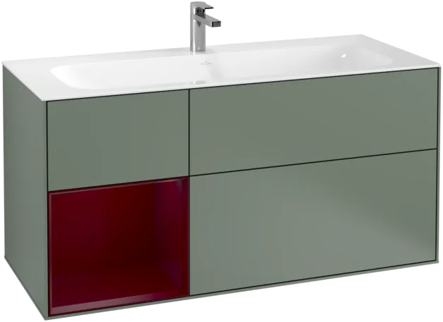 Зображення з  VILLEROY BOCH Finion Vanity unit, with lighting, 3 pull-out compartments, 1196 x 591 x 498 mm, Olive Matt Lacquer / Peony Matt Lacquer #F060HBGM