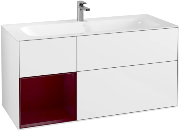 Зображення з  VILLEROY BOCH Finion Vanity unit, with lighting, 3 pull-out compartments, 1196 x 591 x 498 mm, Glossy White Lacquer / Peony Matt Lacquer #F060HBGF