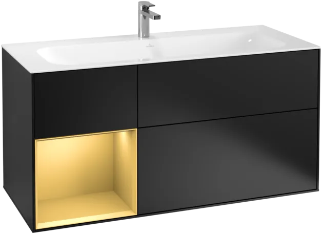 Зображення з  VILLEROY BOCH Finion Vanity unit, with lighting, 3 pull-out compartments, 1196 x 591 x 498 mm, Black Matt Lacquer / Gold Matt Lacquer #F060HFPD