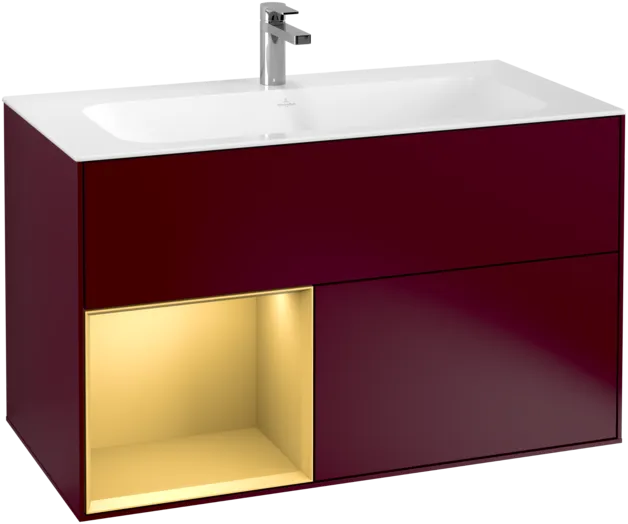 Зображення з  VILLEROY BOCH Finion Vanity unit, with lighting, 2 pull-out compartments, 996 x 591 x 498 mm, Peony Matt Lacquer / Gold Matt Lacquer #F030HFHB