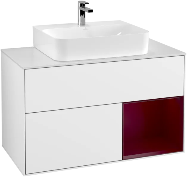 Зображення з  VILLEROY BOCH Finion Vanity unit, with lighting, 2 pull-out compartments, 1000 x 603 x 501 mm, Glossy White Lacquer / Peony Matt Lacquer / Glass White Matt #F121HBGF