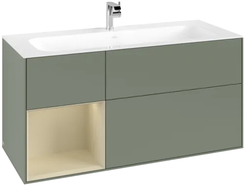 Зображення з  VILLEROY BOCH Finion Vanity unit, with lighting, 3 pull-out compartments, 1196 x 591 x 498 mm, Olive Matt Lacquer / Silk Grey Matt Lacquer #F060HJGM
