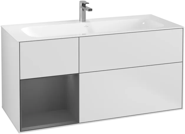 Picture of VILLEROY BOCH Finion Vanity unit, with lighting, 3 pull-out compartments, 1196 x 591 x 498 mm, White Matt Lacquer / Anthracite Matt Lacquer #F060GKMT