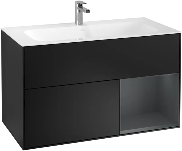 Picture of VILLEROY BOCH Finion Vanity unit, with lighting, 2 pull-out compartments, 996 x 591 x 498 mm, Black Matt Lacquer / Midnight Blue Matt Lacquer #F040HGPD