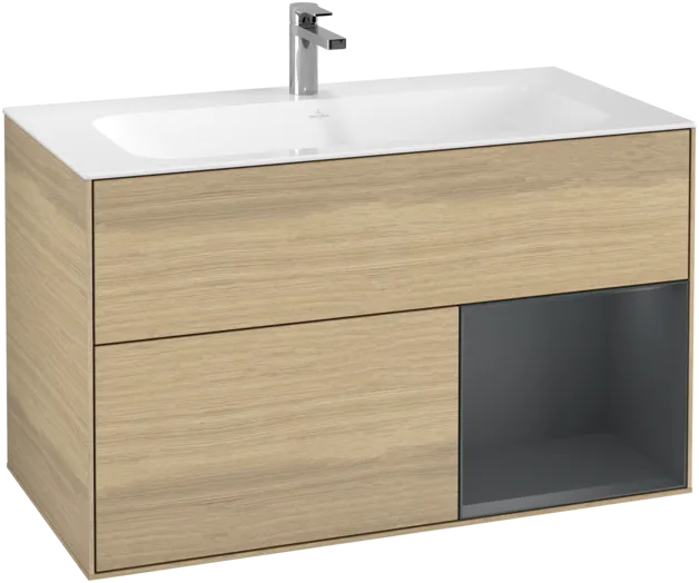 Picture of VILLEROY BOCH Finion Vanity unit, with lighting, 2 pull-out compartments, 996 x 591 x 498 mm, Oak Veneer / Midnight Blue Matt Lacquer #F040HGPC
