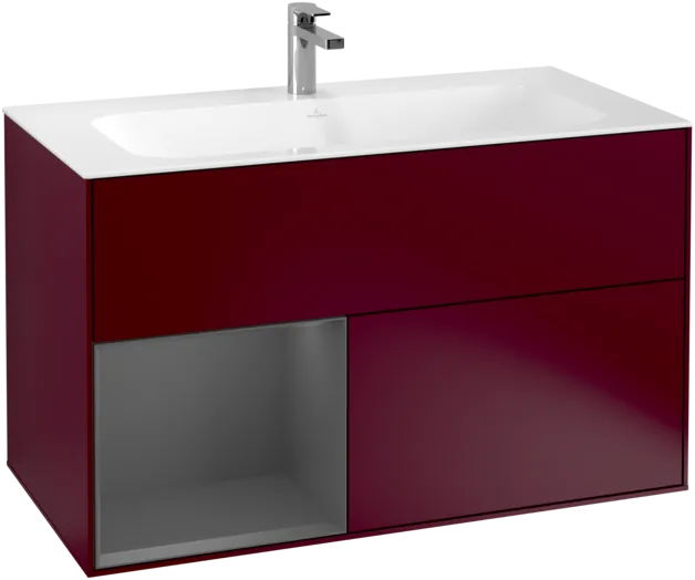 Picture of VILLEROY BOCH Finion Vanity unit, with lighting, 2 pull-out compartments, 996 x 591 x 498 mm, Peony Matt Lacquer / Anthracite Matt Lacquer #F030GKHB
