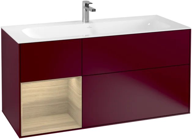 Picture of VILLEROY BOCH Finion Vanity unit, with lighting, 3 pull-out compartments, 1196 x 591 x 498 mm, Peony Matt Lacquer / Oak Veneer #F060PCHB