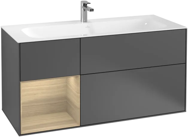 Picture of VILLEROY BOCH Finion Vanity unit, with lighting, 3 pull-out compartments, 1196 x 591 x 498 mm, Anthracite Matt Lacquer / Oak Veneer #F060PCGK