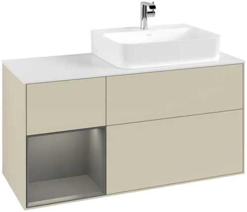 VILLEROY BOCH Finion Vanity unit, with lighting, 3 pull-out compartments, 1200 x 603 x 501 mm, Silk Grey Matt Lacquer / Anthracite Matt Lacquer / Glass White Matt #F141GKHJ resmi
