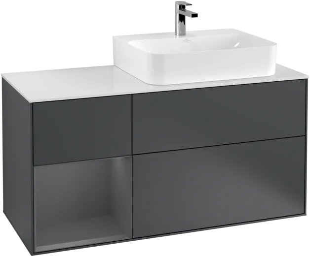 VILLEROY BOCH Finion Vanity unit, with lighting, 3 pull-out compartments, 1200 x 603 x 501 mm, Midnight Blue Matt Lacquer / Anthracite Matt Lacquer / Glass White Matt #F141GKHG resmi
