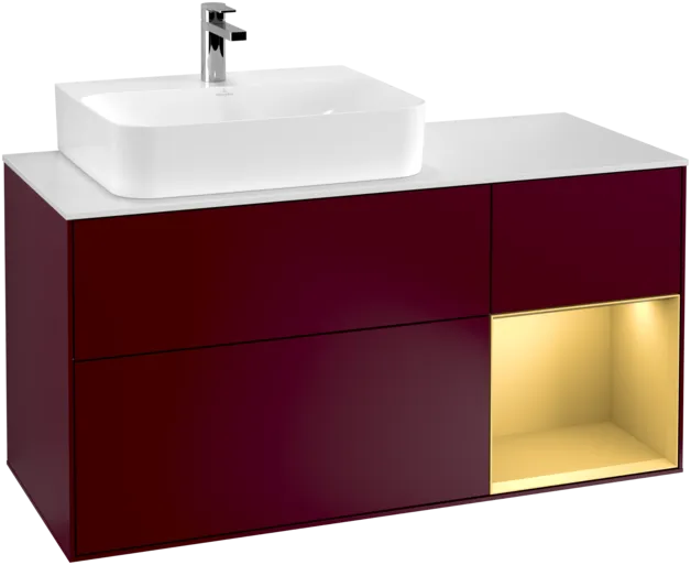 VILLEROY BOCH Finion Vanity unit, with lighting, 3 pull-out compartments, 1200 x 603 x 501 mm, Peony Matt Lacquer / Gold Matt Lacquer / Glass White Matt #F151HFHB resmi
