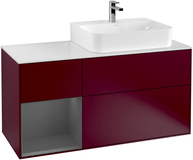 VILLEROY BOCH Finion Vanity unit, with lighting, 3 pull-out compartments, 1200 x 603 x 501 mm, Peony Matt Lacquer / Anthracite Matt Lacquer / Glass White Matt #F141GKHB resmi