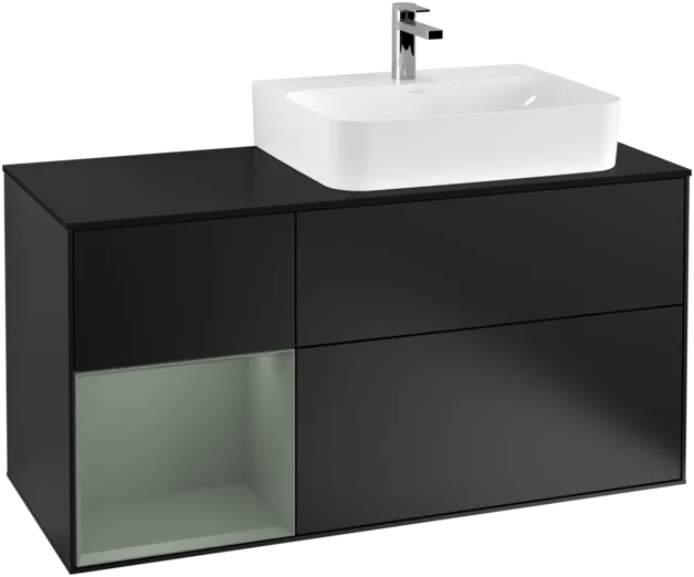 VILLEROY BOCH Finion Vanity unit, with lighting, 3 pull-out compartments, 1200 x 603 x 501 mm, Black Matt Lacquer / Olive Matt Lacquer / Glass Black Matt #F142GMPD resmi