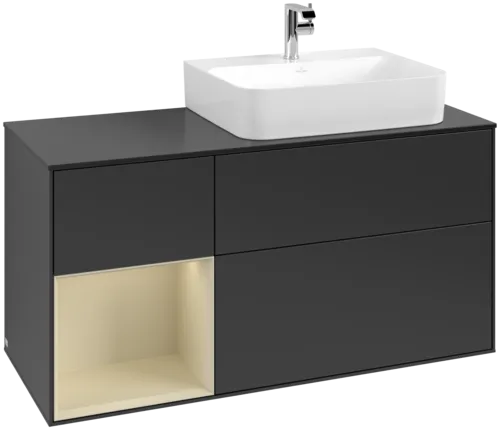 Picture of VILLEROY BOCH Finion Vanity unit, with lighting, 3 pull-out compartments, 1200 x 603 x 501 mm, Black Matt Lacquer / Silk Grey Matt Lacquer / Glass Black Matt #F142HJPD