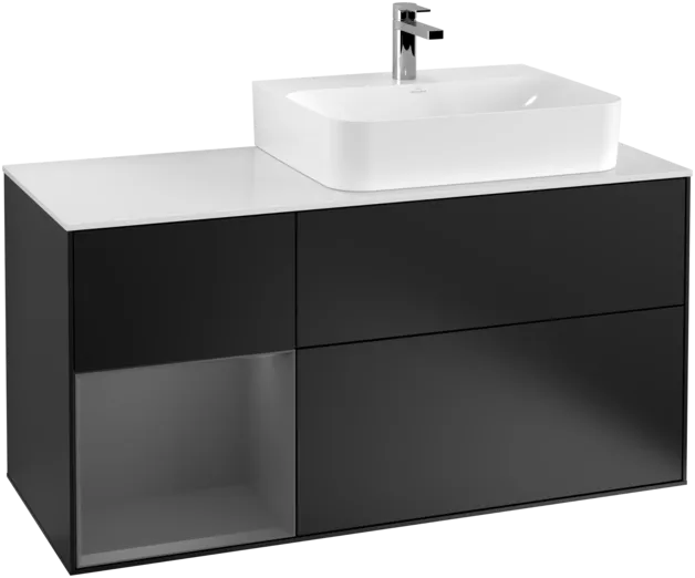 Picture of VILLEROY BOCH Finion Vanity unit, with lighting, 3 pull-out compartments, 1200 x 603 x 501 mm, Black Matt Lacquer / Anthracite Matt Lacquer / Glass White Matt #F141GKPD