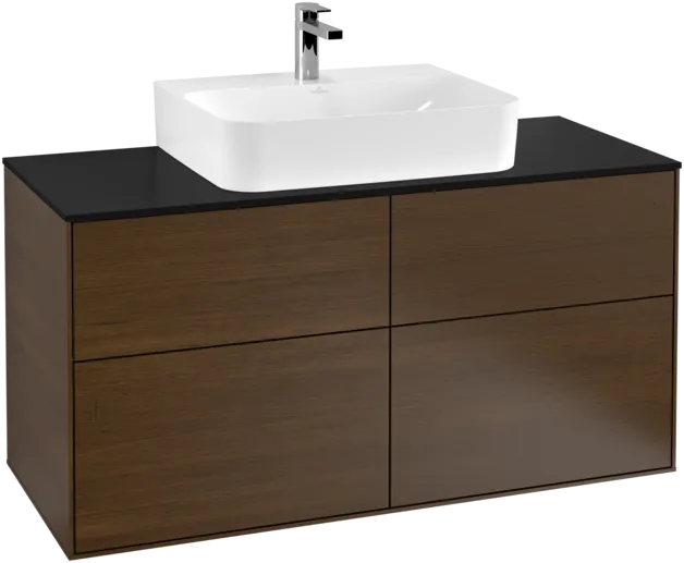 Picture of VILLEROY BOCH Finion Vanity unit, 4 pull-out compartments, 1200 x 603 x 501 mm, Walnut Veneer / Glass Black Matt #F13200GN