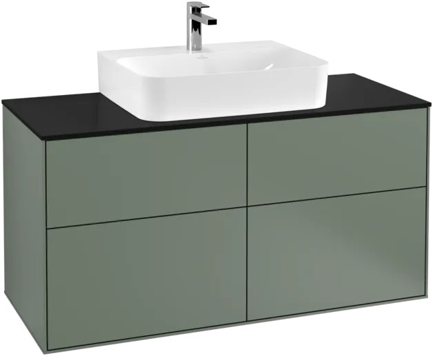 Picture of VILLEROY BOCH Finion Vanity unit, 4 pull-out compartments, 1200 x 603 x 501 mm, Olive Matt Lacquer / Glass Black Matt #F13200GM