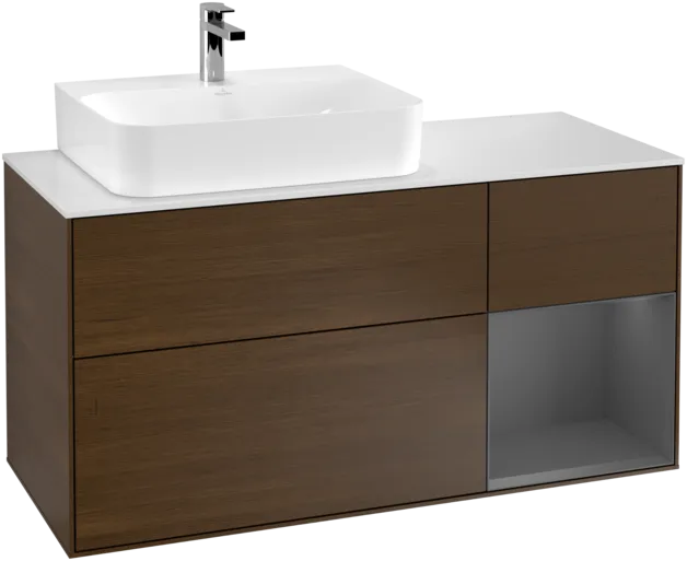 VILLEROY BOCH Finion Vanity unit, with lighting, 3 pull-out compartments, 1200 x 603 x 501 mm, Walnut Veneer / Anthracite Matt Lacquer / Glass White Matt #F151GKGN resmi