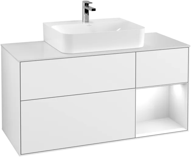Picture of VILLEROY BOCH Finion Vanity unit, with lighting, 3 pull-out compartments, 1200 x 603 x 501 mm, Glossy White Lacquer / Glossy White Lacquer / Glass White Matt #F171GFGF