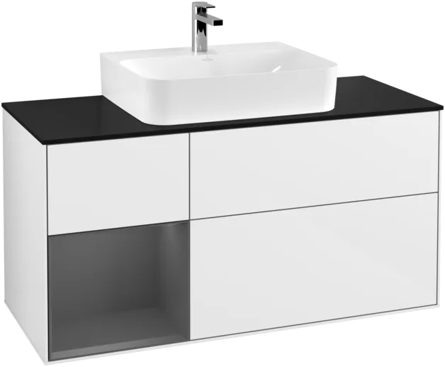 Picture of VILLEROY BOCH Finion Vanity unit, with lighting, 3 pull-out compartments, 1200 x 603 x 501 mm, Glossy White Lacquer / Anthracite Matt Lacquer / Glass Black Matt #F162GKGF